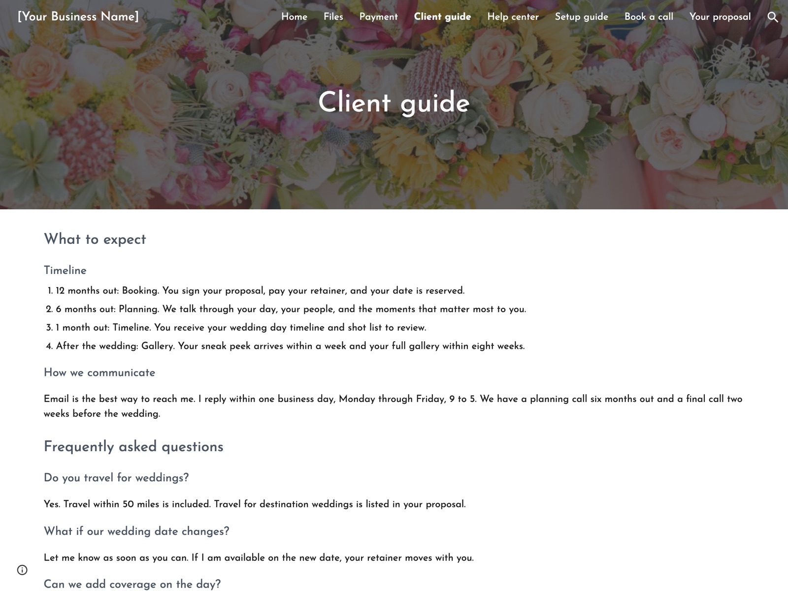 Hibiscus Google Sites portal: Client guide page