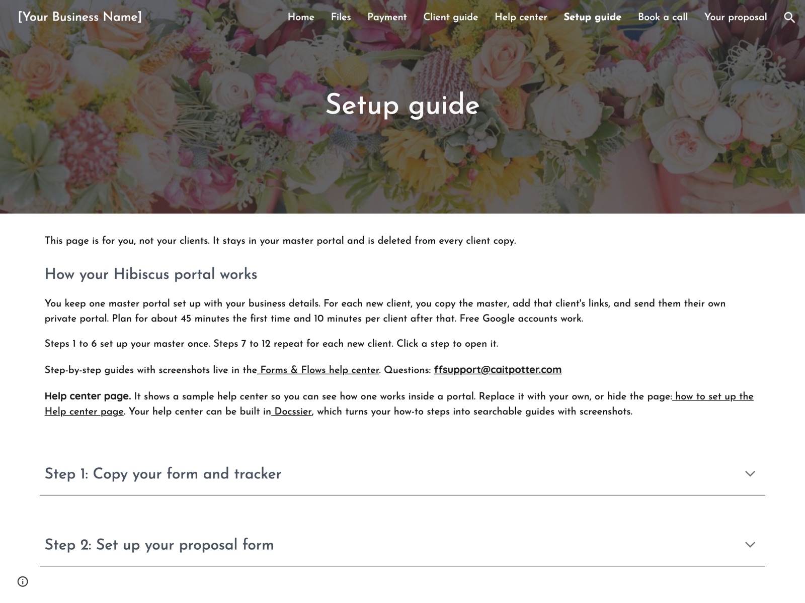 Hibiscus Google Sites portal: Setup guide page