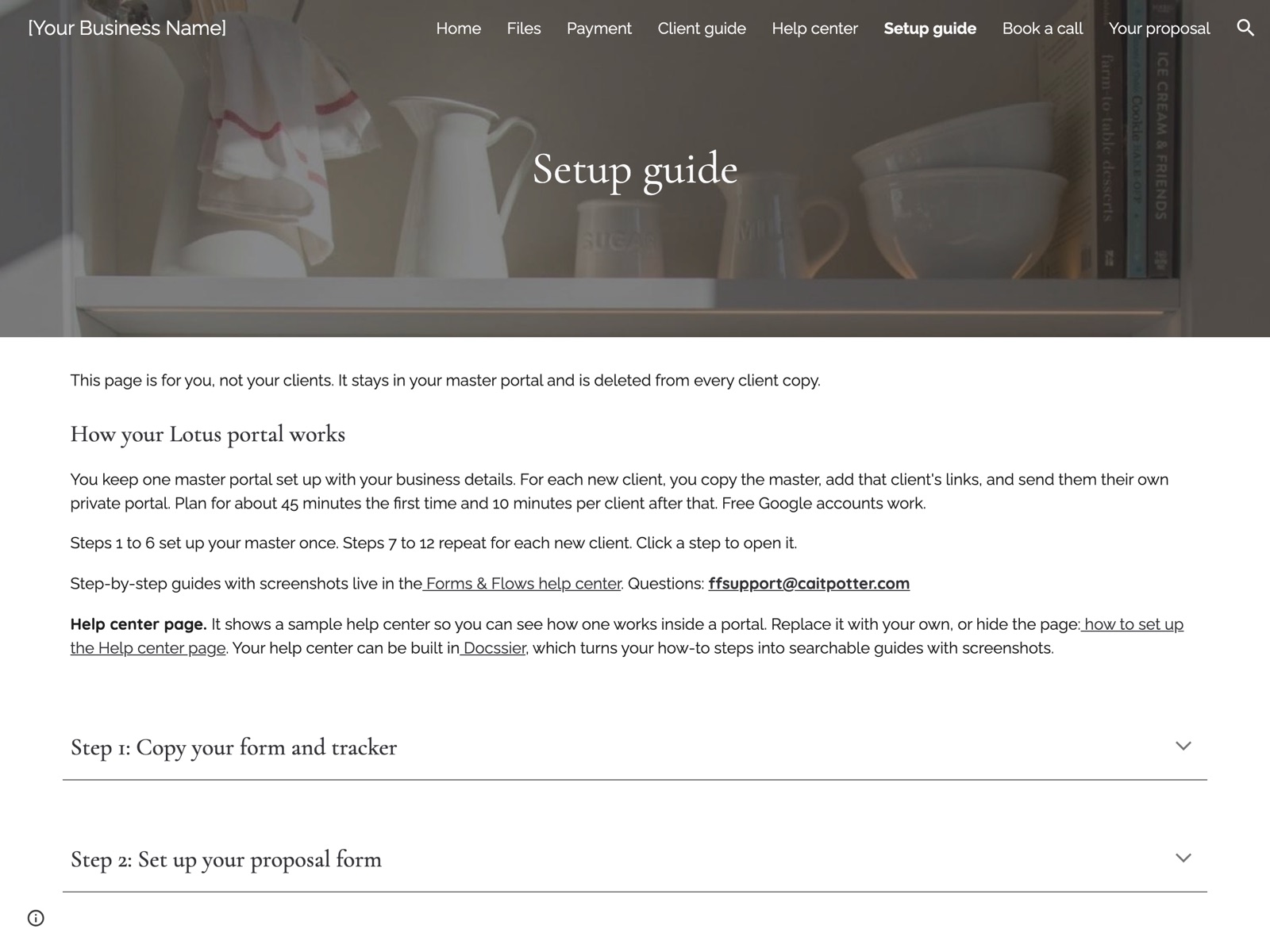Lotus Google Sites portal: Setup guide page