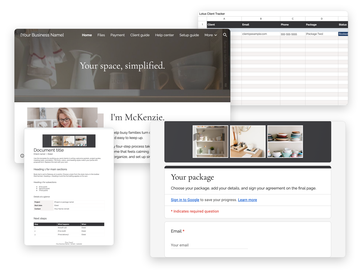 Lotus for Google Workspace: client portal, proposal form, client tracker, and document template
