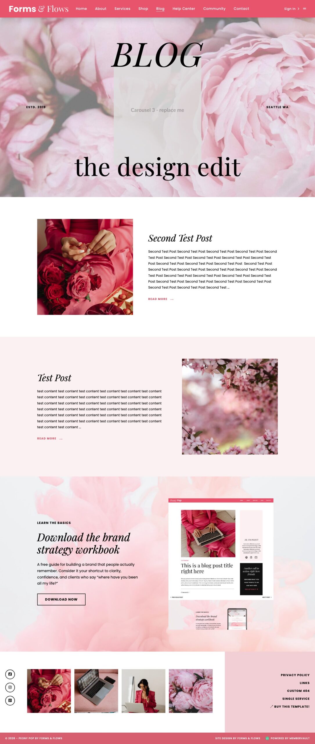 Peony MemberVault template: Blog page