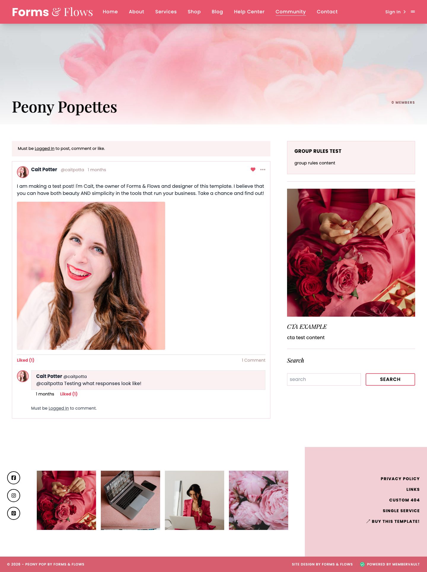 Peony MemberVault template: Community page