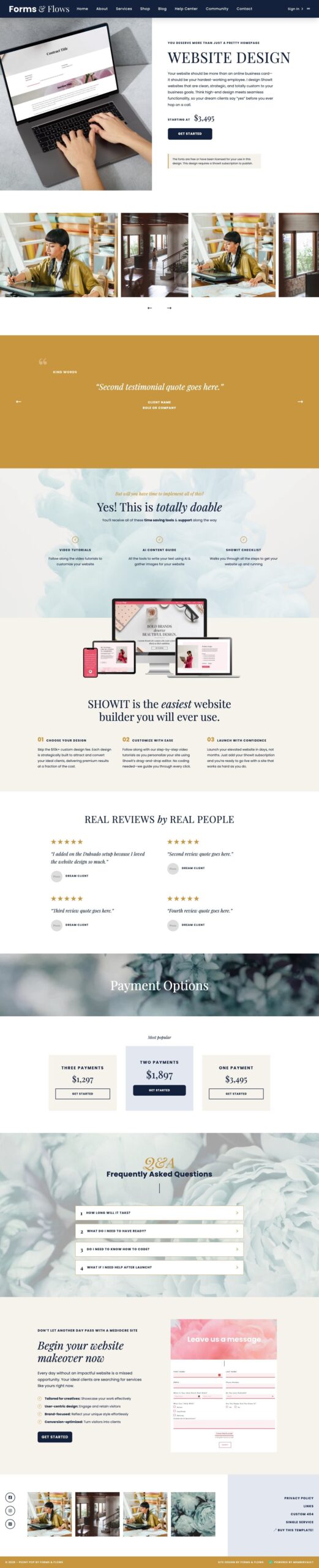 Peony MemberVault template Single service page restyled for a interior design course