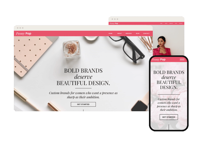 Peony Showit website template on desktop and mobile