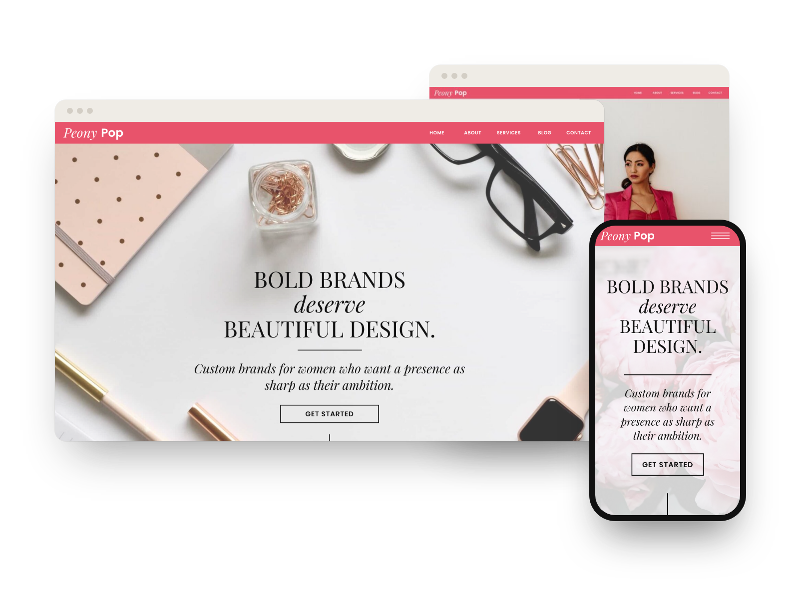 Peony Showit website template on desktop and mobile
