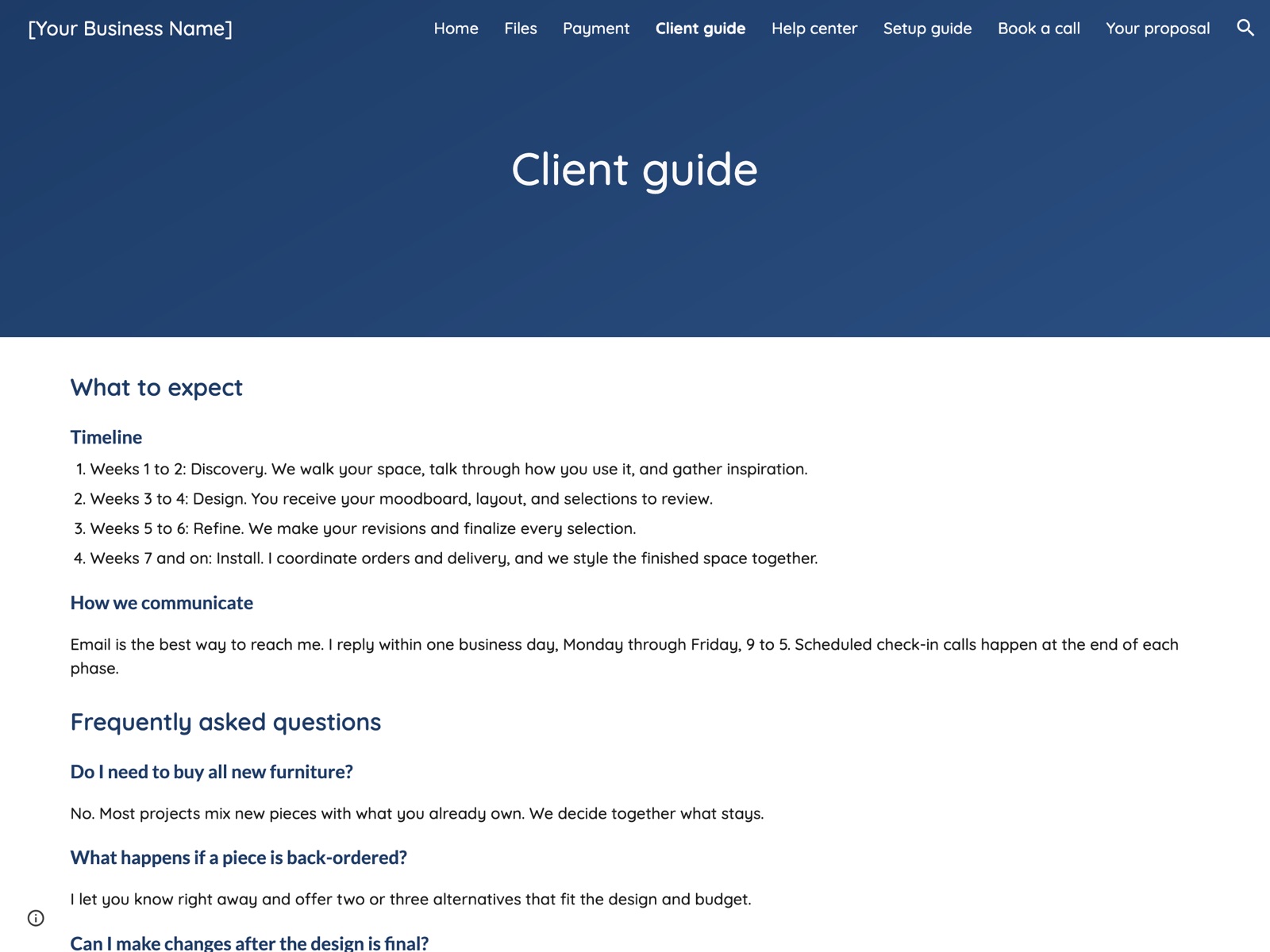 Rosemary Google Sites portal: Client guide page