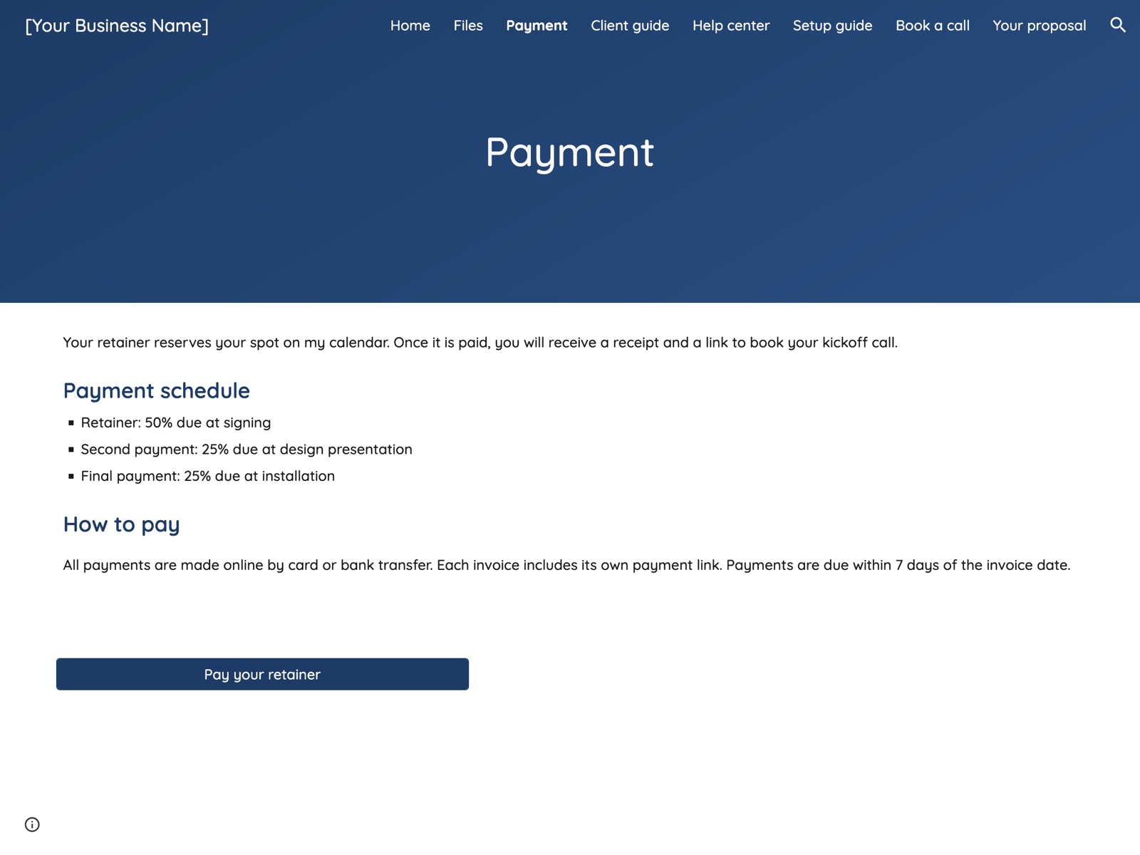 Rosemary Google Sites portal: Payment page