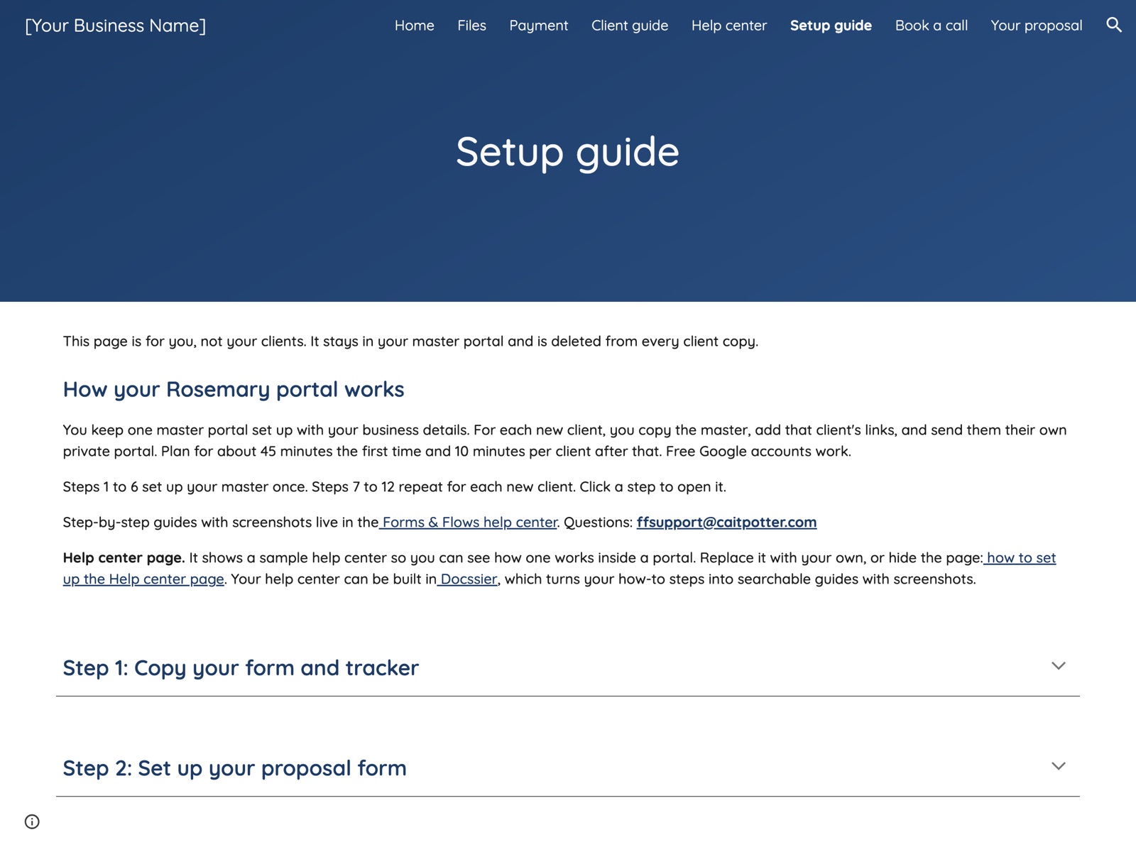 Rosemary Google Sites portal: Setup guide page