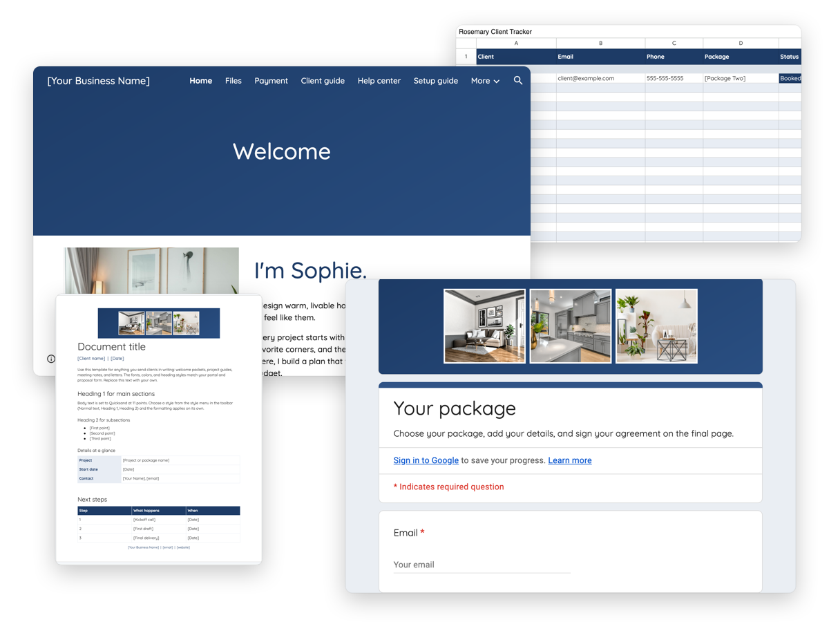 Rosemary for Google Workspace: client portal, proposal form, client tracker, and document template