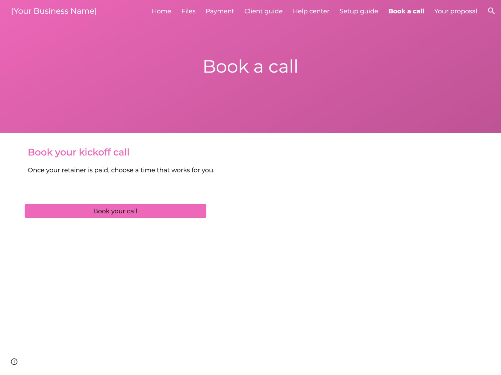 Zinnia Google Sites portal: Book a call page