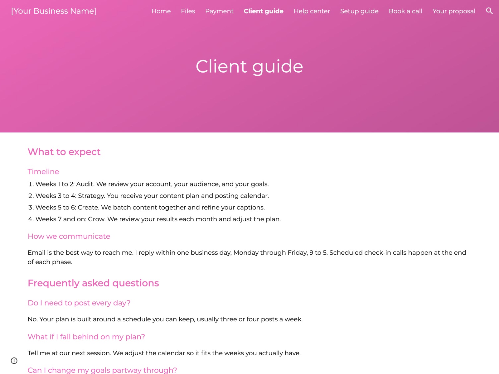 Zinnia Google Sites portal: Client guide page