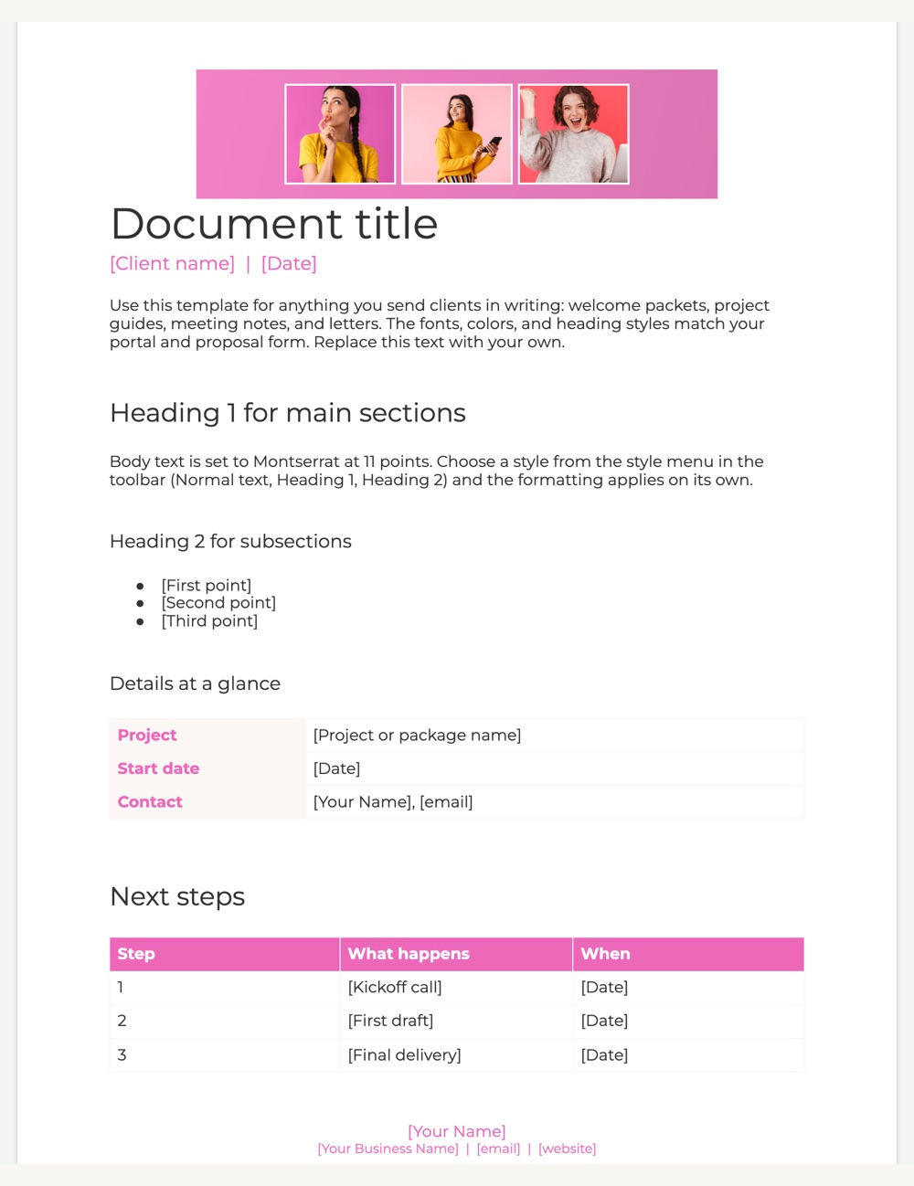 The Zinnia document template in Google Docs