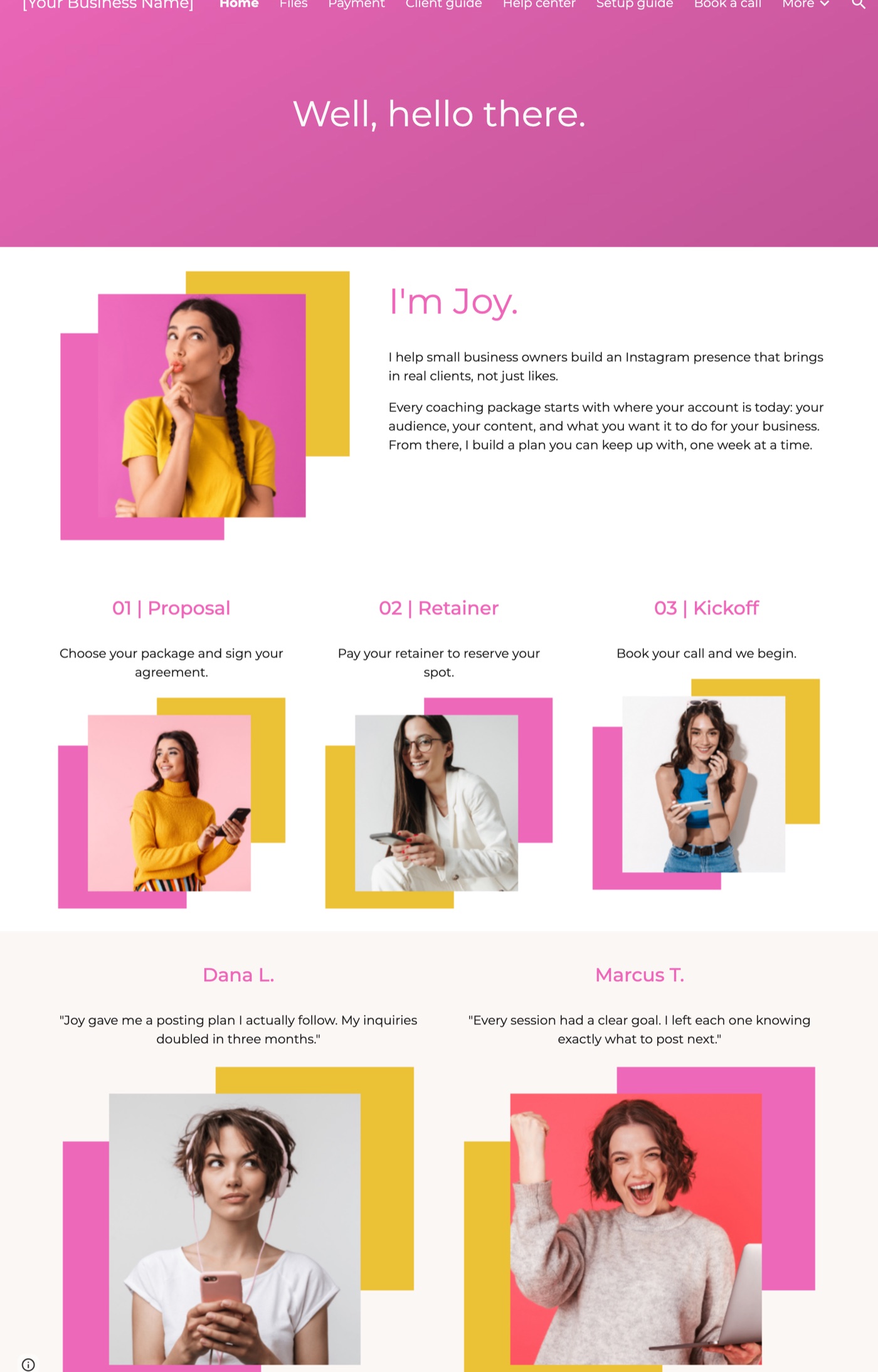 The full Zinnia Google Sites client portal home page