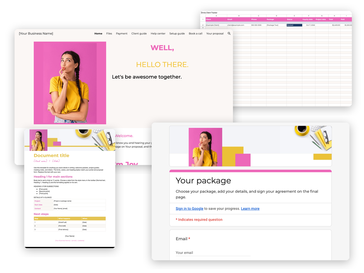 Zinnia for Google Workspace: client portal, proposal form, client tracker, and document template