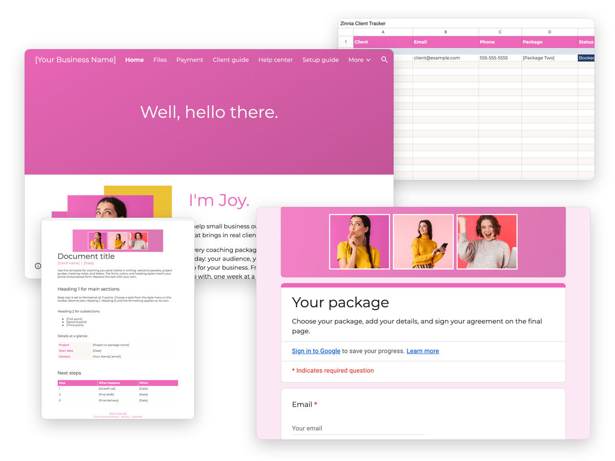 Zinnia for Google Workspace: client portal, proposal form, client tracker, and document template