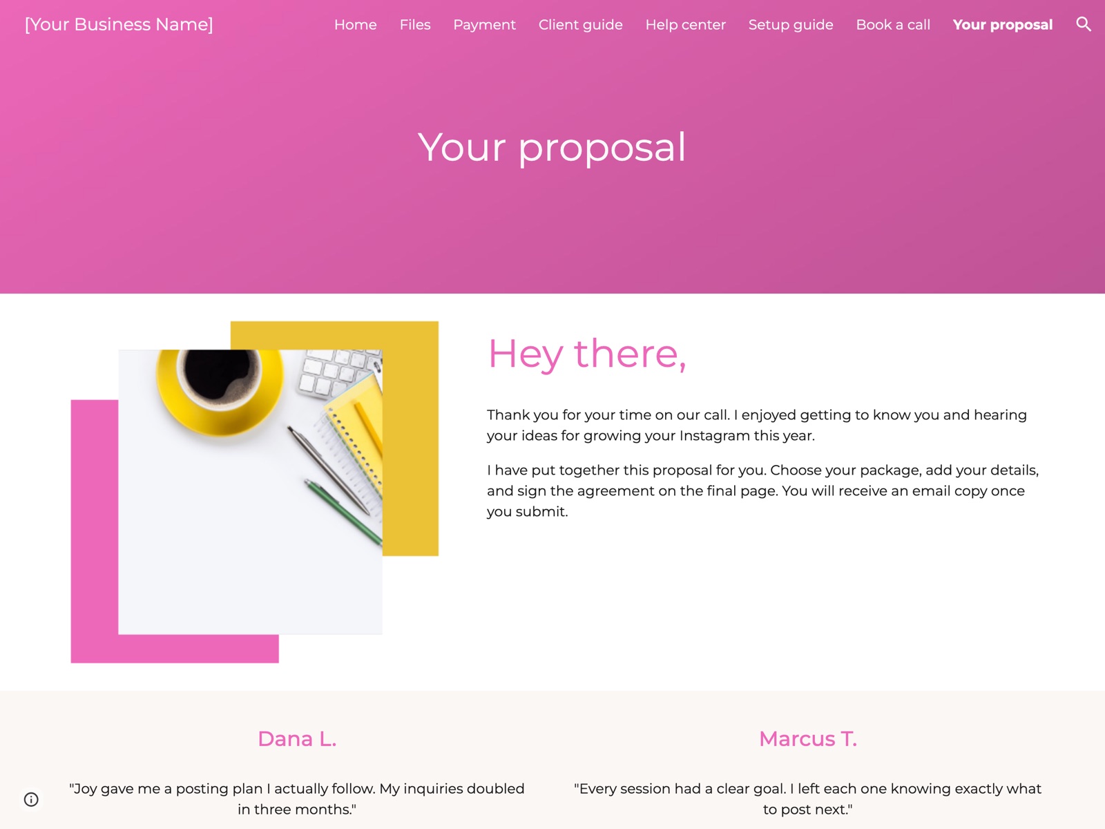 Zinnia Google Sites portal: Your proposal page